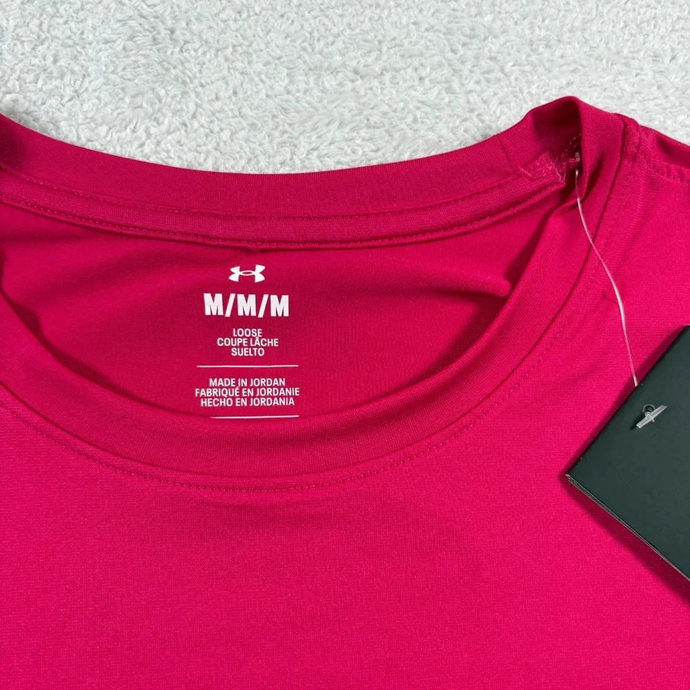 Under Armour Rush Vanish Energy T Shirt Men Medium Pink Stretch Embroidered Logo
